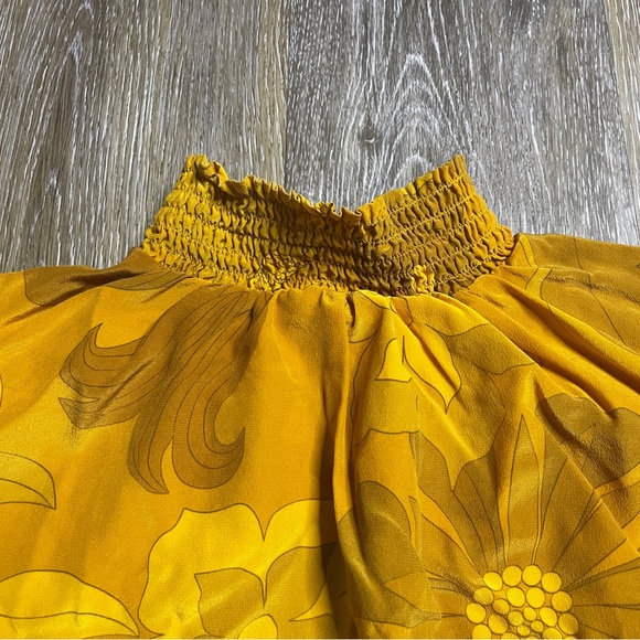 TUCKER Mustard Yellow Women's 100% Silk Floral Blouse - Picture 3 of 5